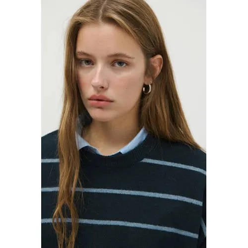 Mango TEEN gebreide gestreepte trui - donkerblauw, foto 4