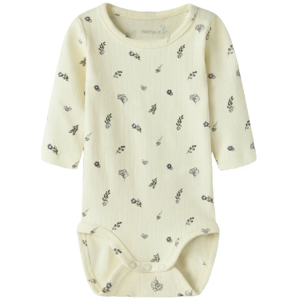 NAME IT BABY gebloemde romper ecru Meisjes Katoen Ronde hals Bloemen