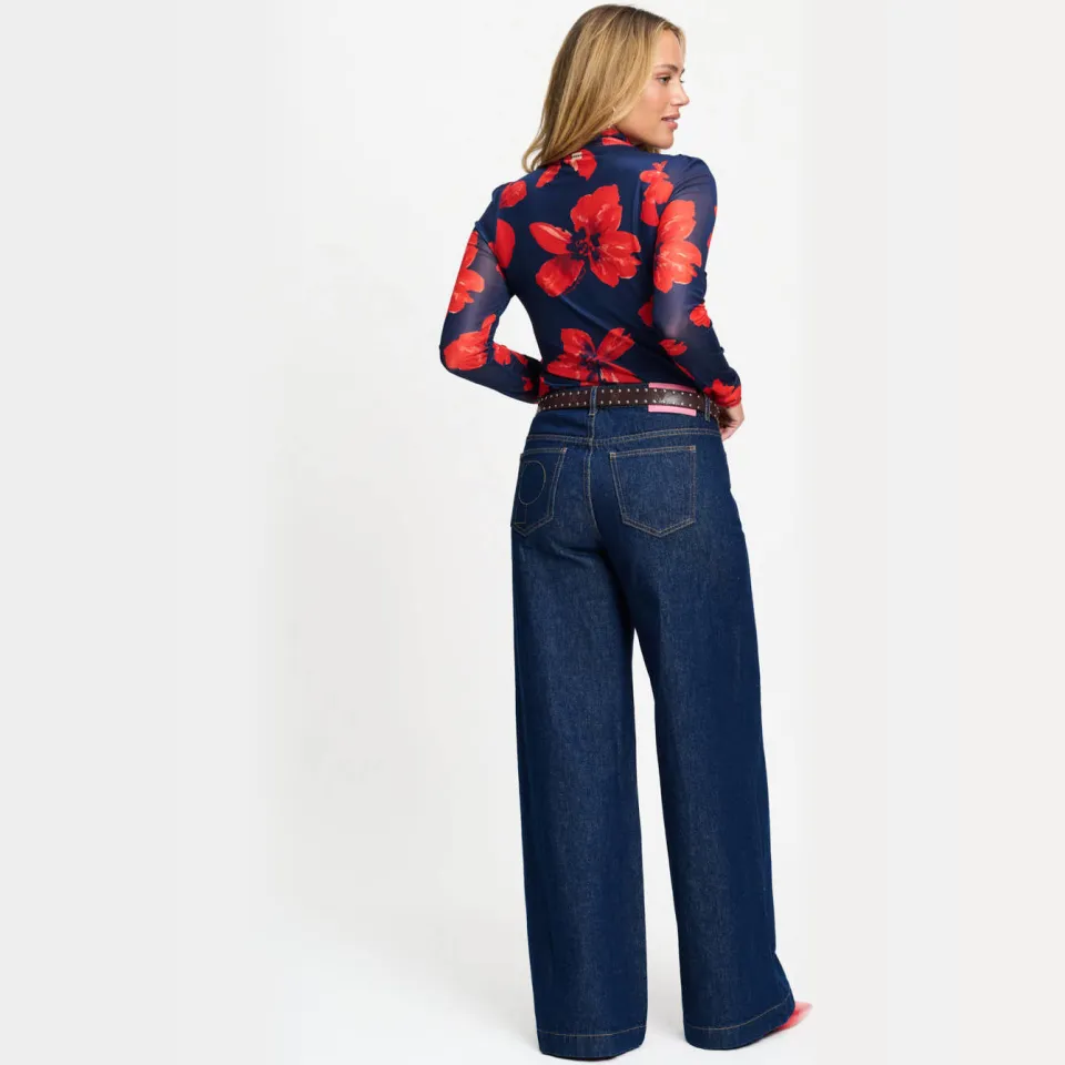POM Amsterdam Romi Mesh Bloom top donkerblauw donkerblauw/rood, foto 4