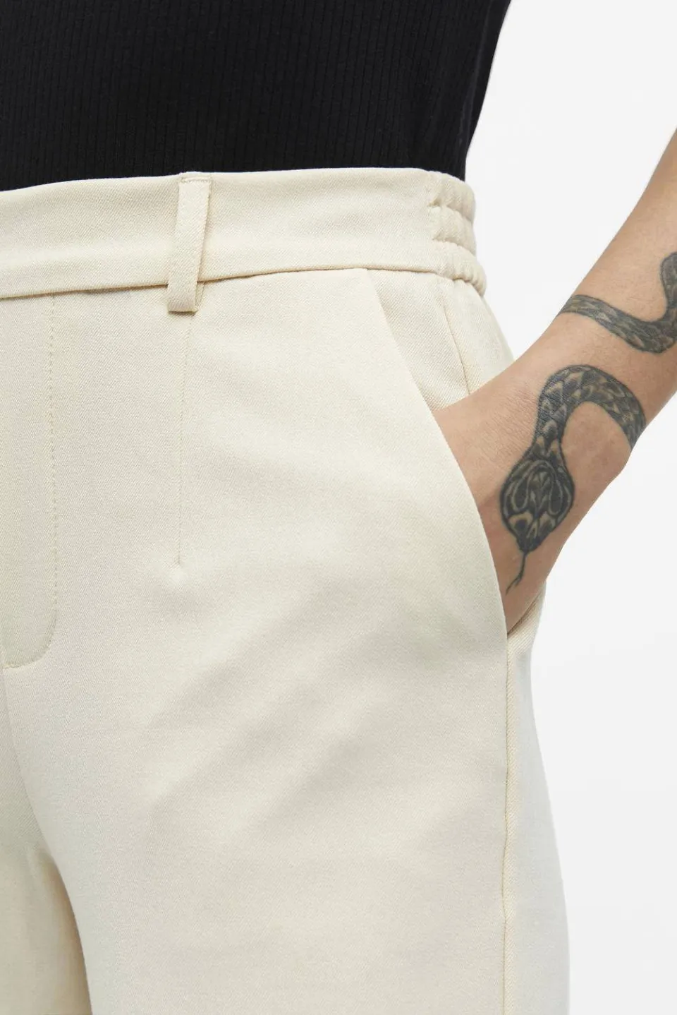Object wide leg pantalon OBJLISA van polyester beige, foto 6
