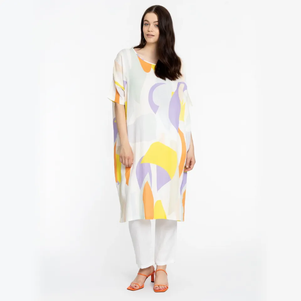 Yoek Flowly jurk met grafische print wit, foto 2