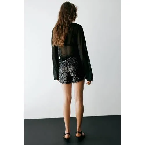Mango TEEN casual short met pailletten - zwart, foto 4