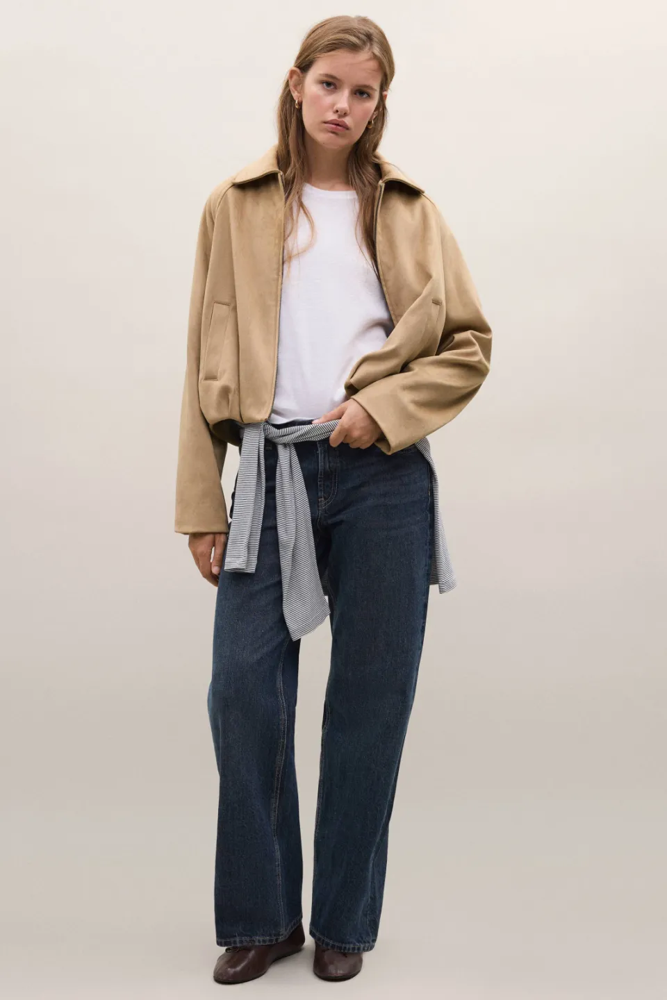 Mango suèdelook tussenjas beige Lichtbruin