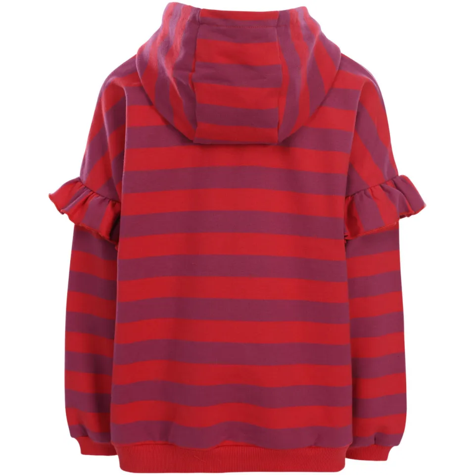LOOXS little oversized gestreepte hoodie met ruches - rood/paars, foto 3