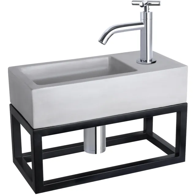 Differnz Fonteinset Differnz Ravo Beton en Handoekrek 38.5x18.5x9 cm Licht Grijs Met Gebogen Kruis Kraan Chroom