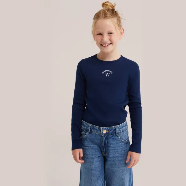 WE Fashion longsleeve donkerblauw meisjes