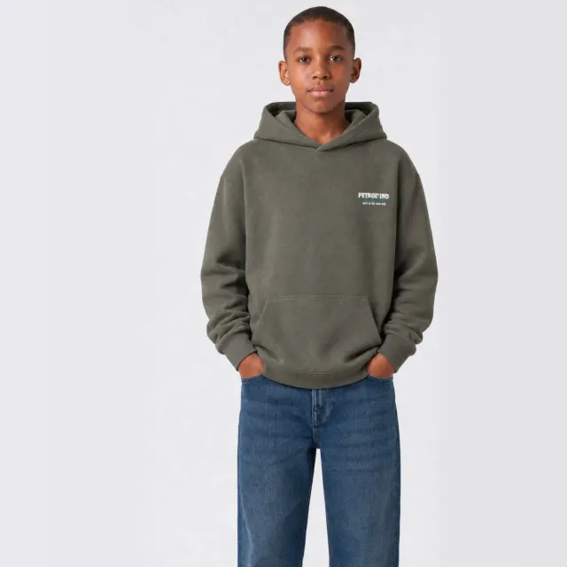 Petrol Industries hoodie met backprint - grijsgroen