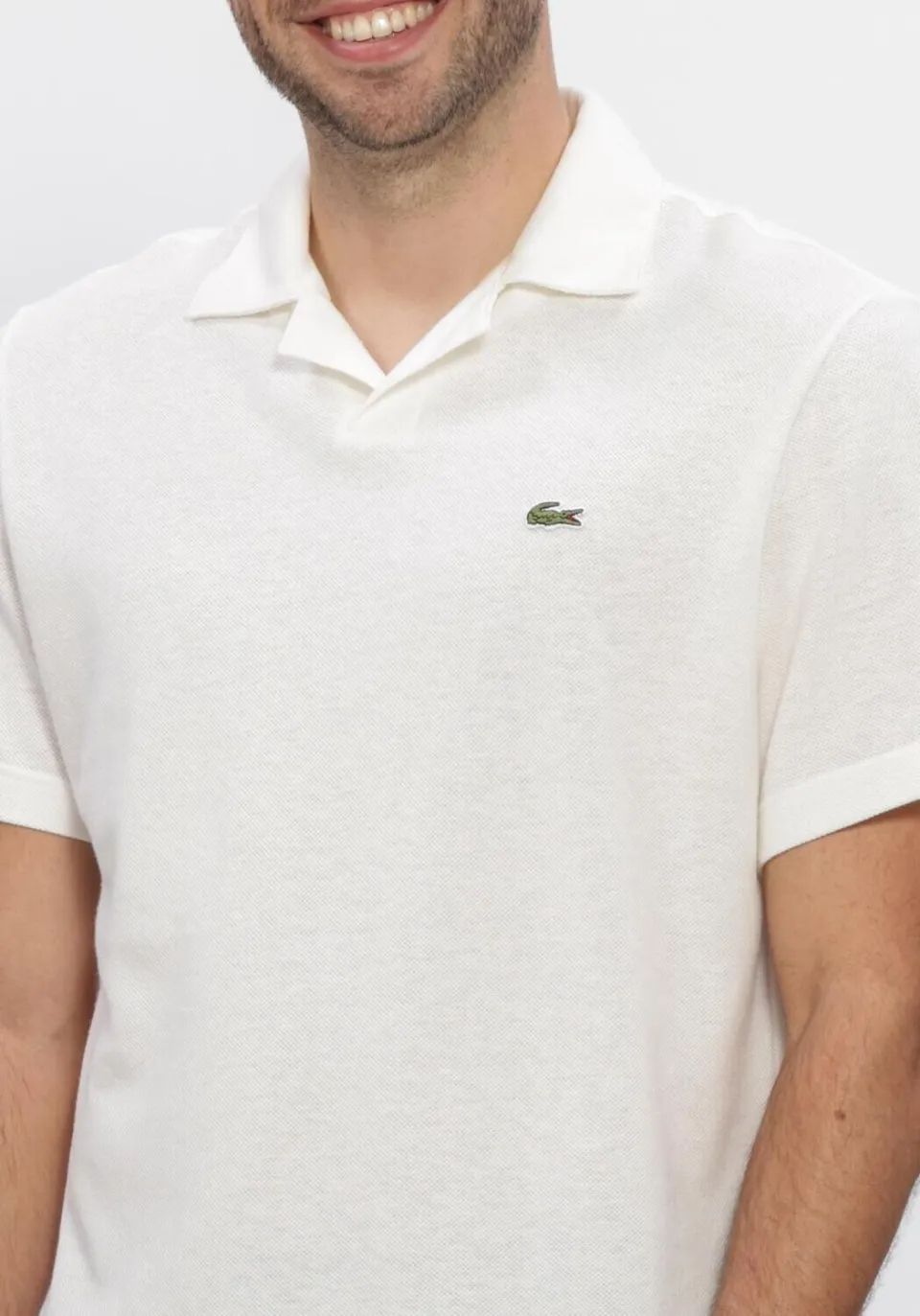 Lacoste Heren Polo's & T-shirts Classic Fit Open Neck Cotton Linen Blend Polo - Ecru, foto 4