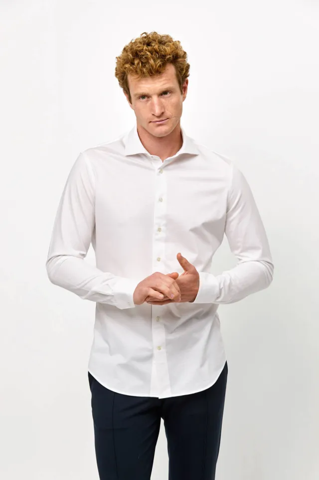 Profuomo slim fit gebreid overhemd wit