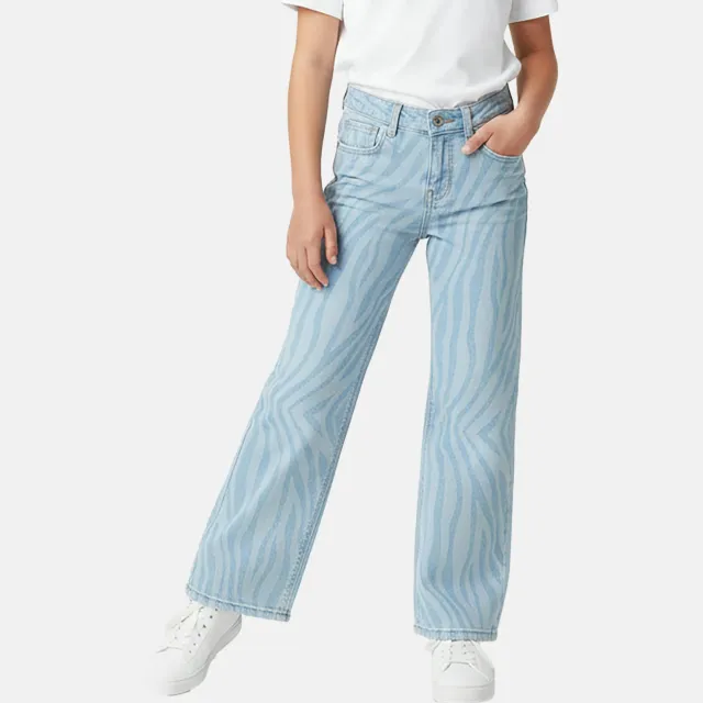 Cars loose fit jeans met zebraprint light blue denim