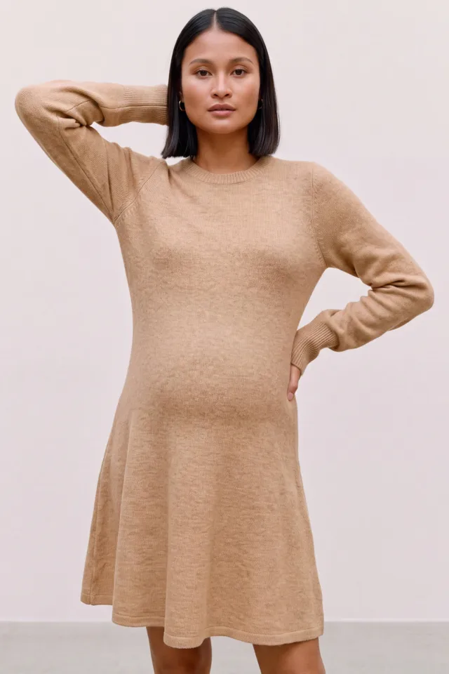 Mamalicious gebreide zwangerschapsjurk beige Beige melange