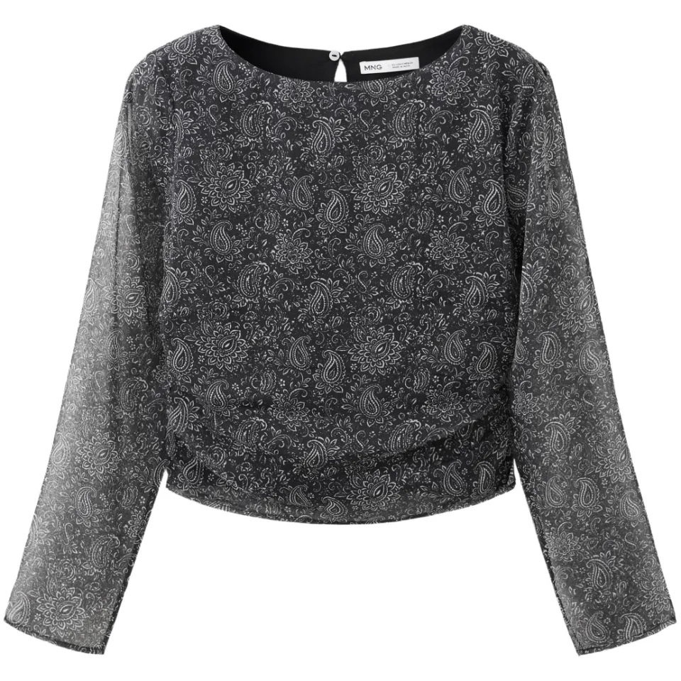 Mango Teen cropped blousetop met paisley zwart, foto 2