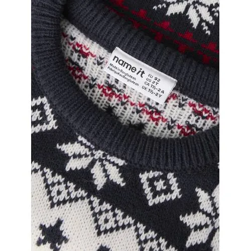 NAME IT MINI jacquard kersttrui met print - donkerblauw, foto 4