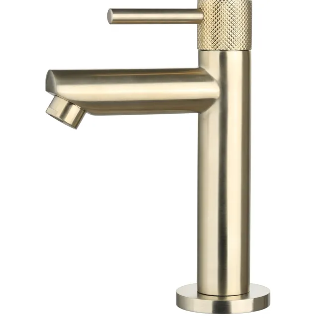 Sanilux Fonteinkraan Opbouw Sanilux Ribb Rond Met Geribbeld Knop Goud Geborsteld