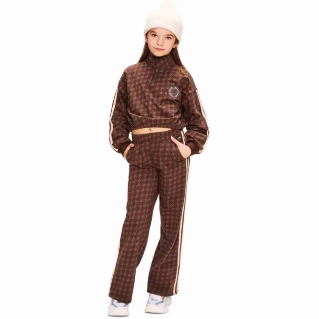 Retour Jeans wide leg sweatpant met print donkerbruin Donkerblauw