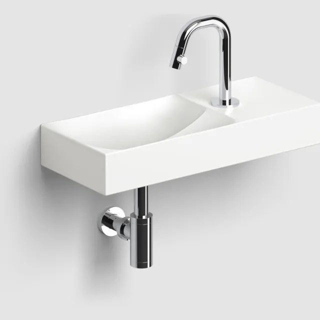 Clou Vale Fontein Met Kraangat Rechts Met Geïntegreerde Afvoer Wit Mat Keramiek 45 cm