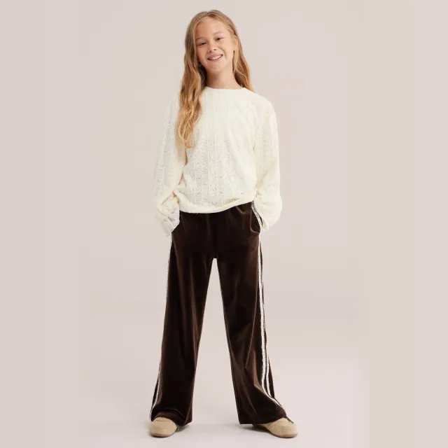 WE Fashion kanten blouse met ruches wit