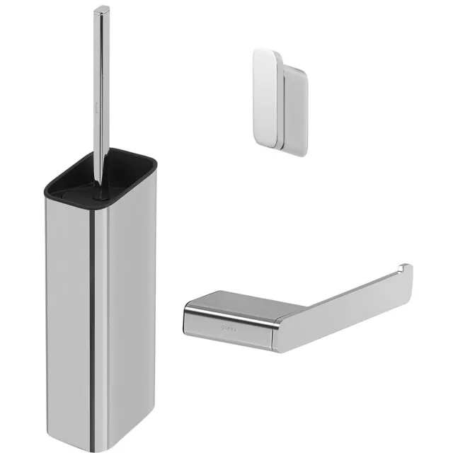 Geesa Toiletset Accessoires Geesa Shift Toiletborstel met houder - Toiletrolhouder zonder klep - Handdoekhaak - Chroom Wit Chroom