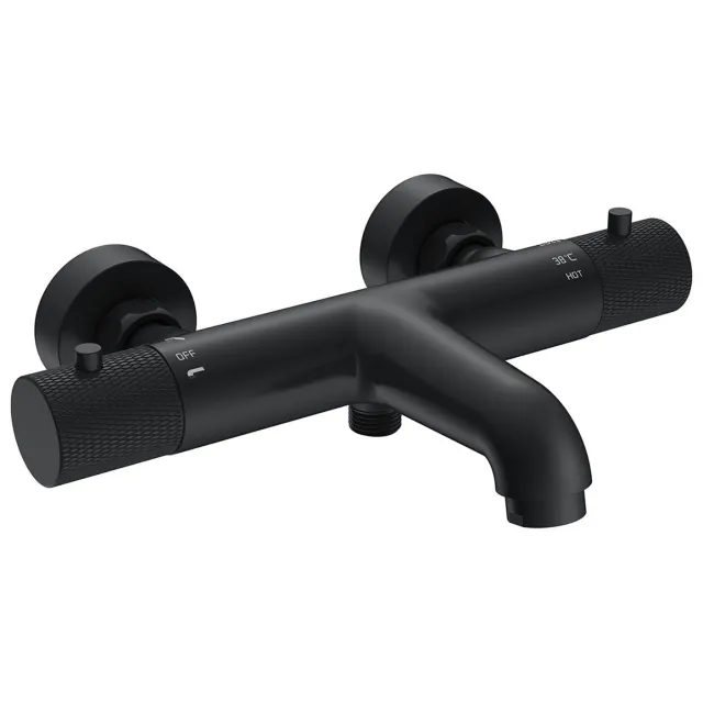Wiesbaden Badmengkraan Thermostatisch Wiesbaden Ribbd Hartafstand 15 cm Mat Zwart