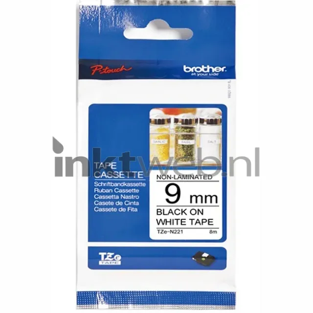 Brother TZE-N221 zwart op wit breedte 9 mm