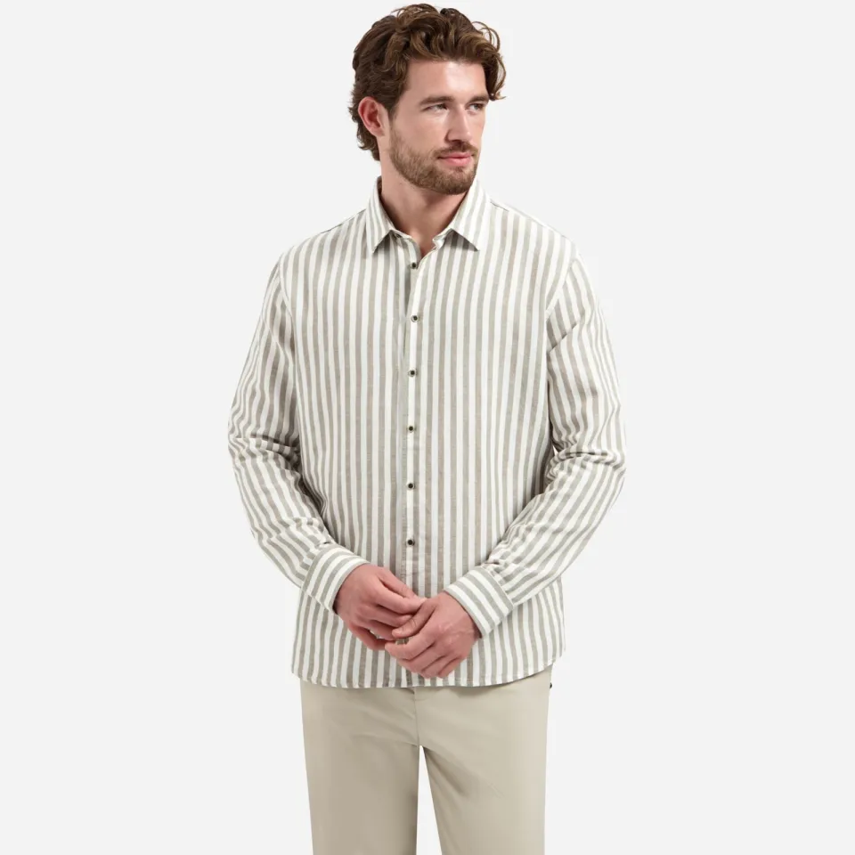 No Excess Overhemd Lange Mouw No Excess Overhemd Cotton Linen Stripes Taupe beige