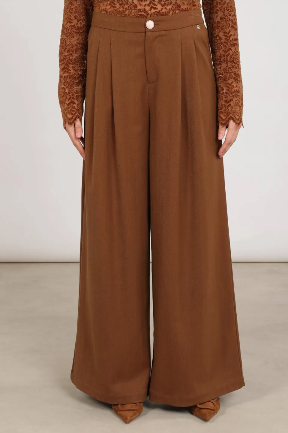NUKUS wide leg broek met wol - bruin, foto 5