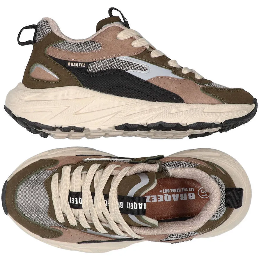 Braqeez Matteo chunky suède sneakers - groen/taupe, foto 7