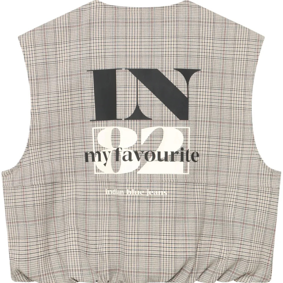 Indian Blue Jeans oversized geruit gilet met backprint - beige, foto 3