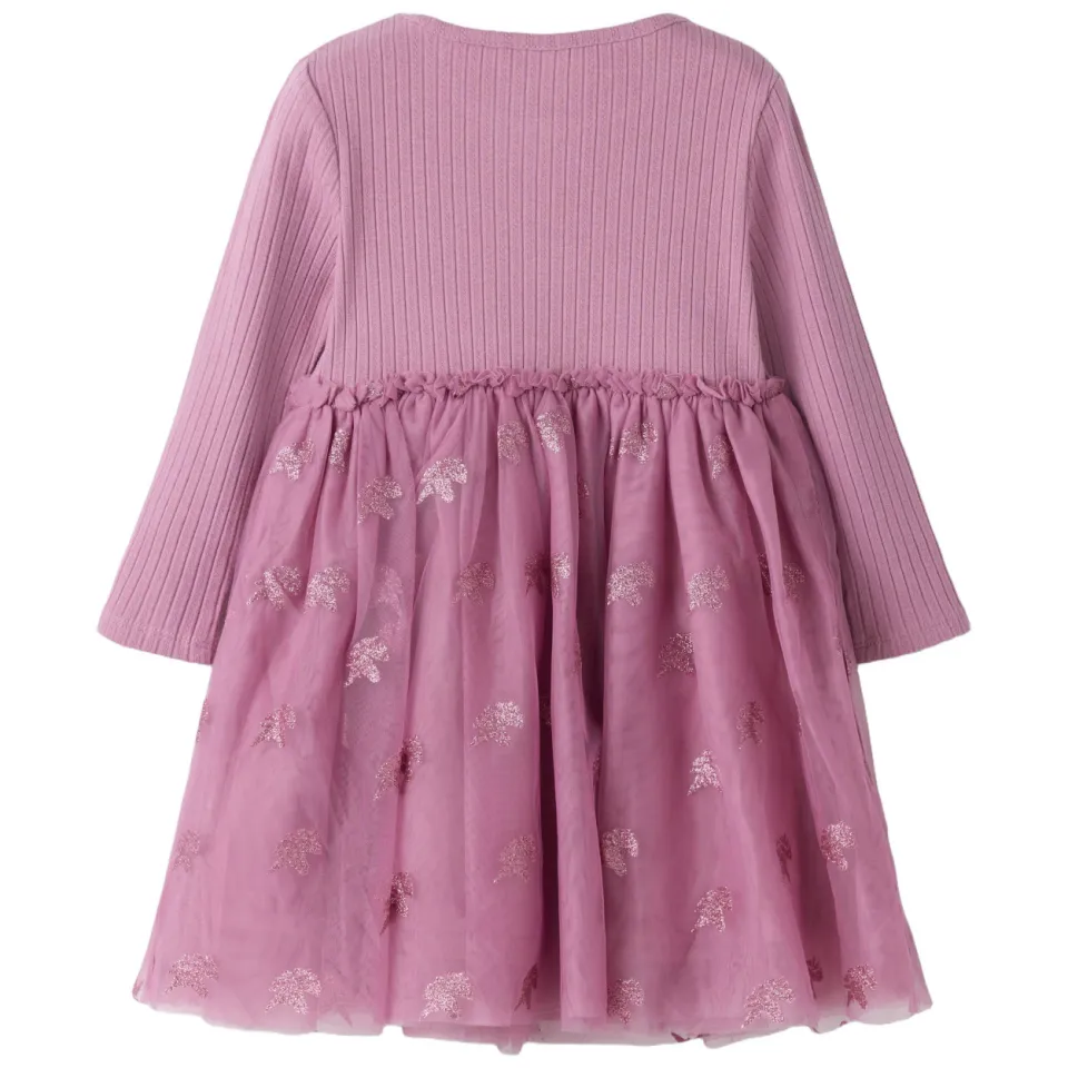 NAME IT MINI A-lijn jurk met glitters roze, foto 2