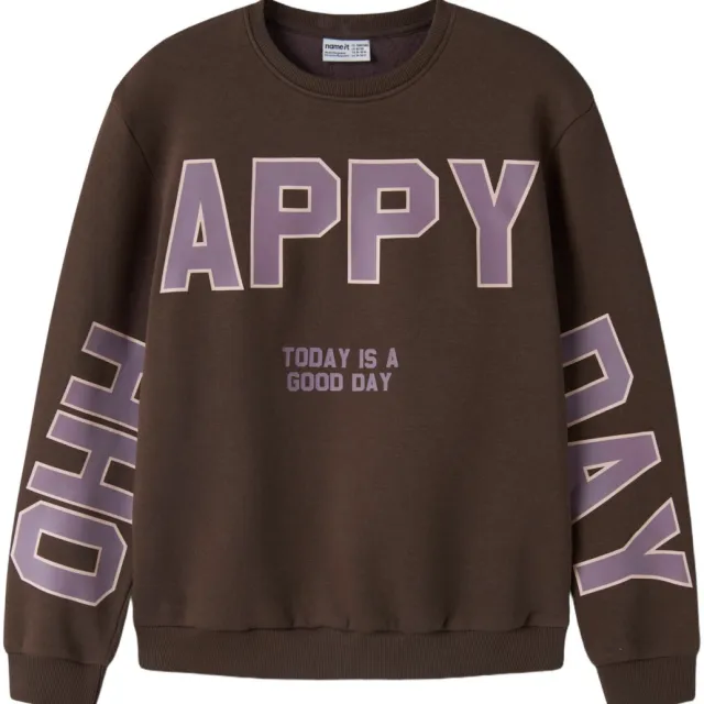 NAME IT KIDS sweater met tekst - donkerbruin