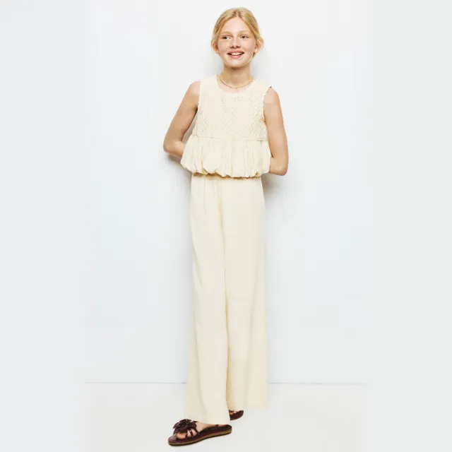 Mango Kids cropped gehaakte top lichtbeige