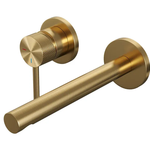 Brauer Inbouw Wastafelmengkraan Brauer Gold Carving Coldstart Rechte Uitloop Ronde Hendel Links Geborsteld Goud PVD Met Rozetten