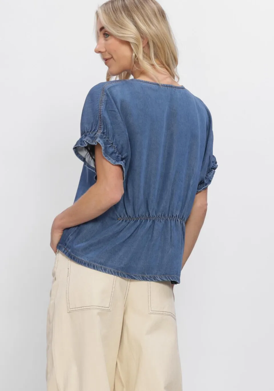Object Dames Tops & T-shirts Objframe 2/4 V-neck Re Top - Blauw, foto 3