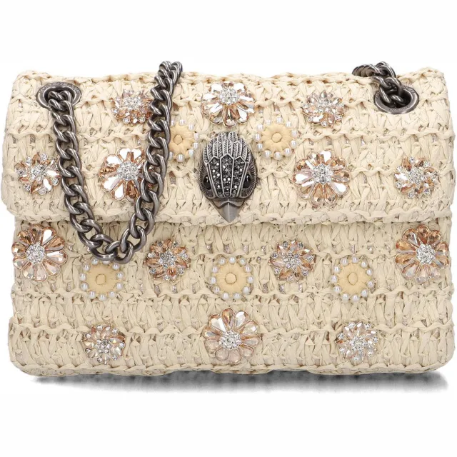 Kurt Geiger Raffia Mini Kensington schoudertas creme