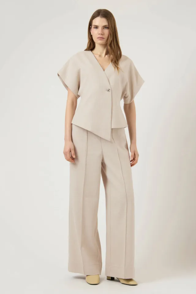 Y.A.S. YAS wide leg regular waist casual broek beige