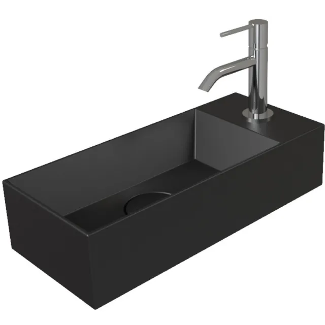 Salenzi Fontein Salenzi Spy 45x20 cm Mat Zwart Kraangat Rechts (inclusief bijpassende waste)