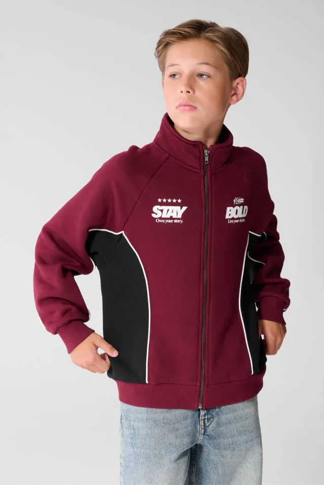 Shoeby rechtvallend sweatvest met tekst - donkerrood Donkerrood/zwart