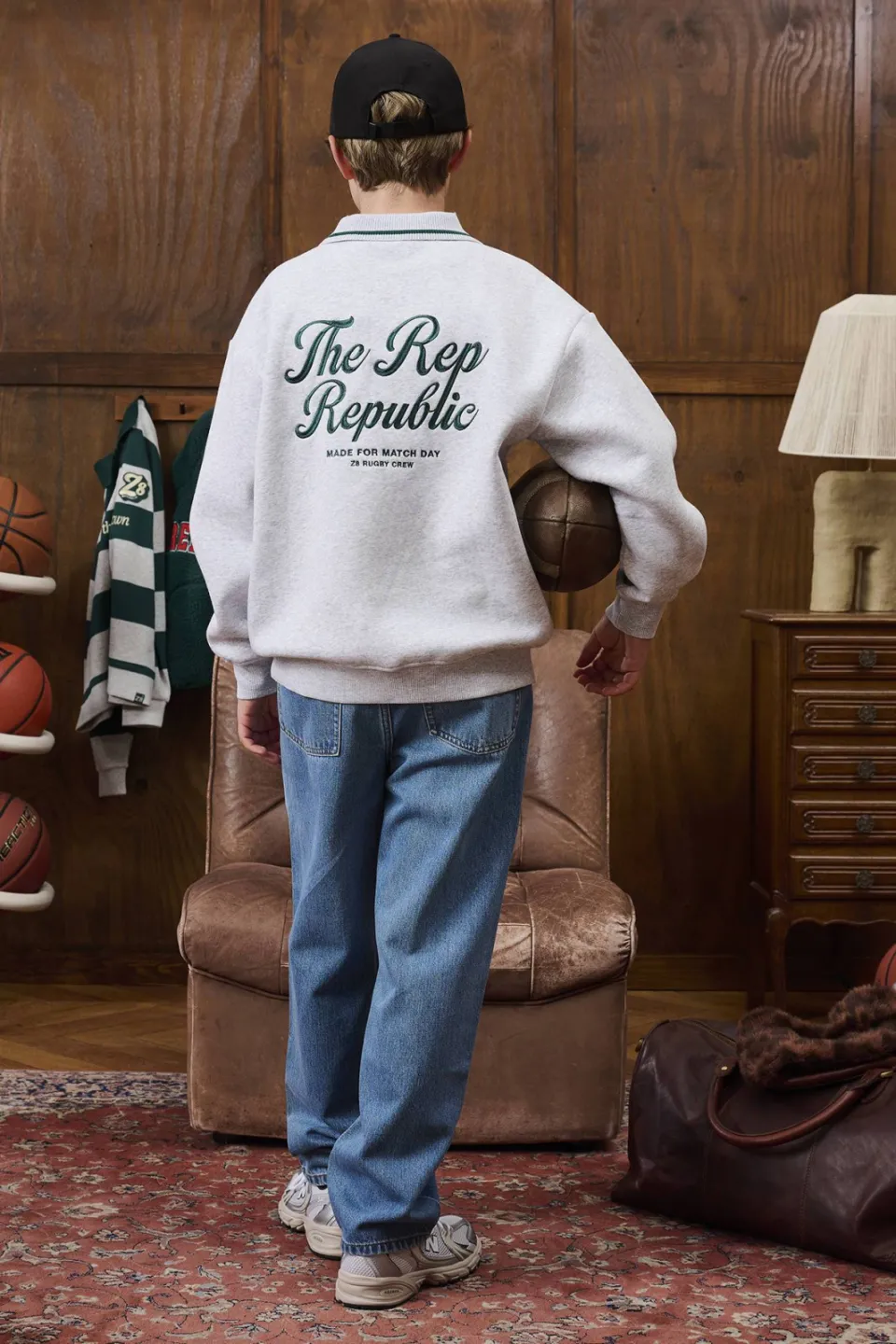 Z8 kids sweater met borduursels en tekst - grijs/groen, foto 5