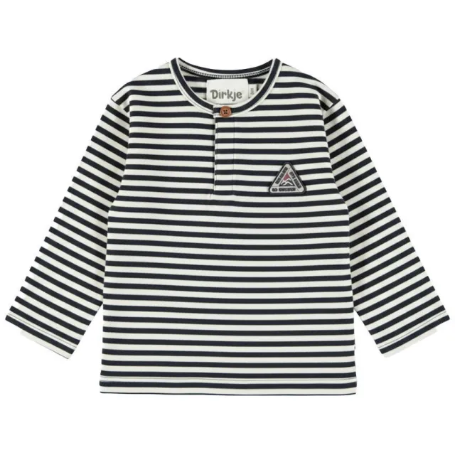 Dirkje rechtvallende gestreepte longsleeve donkerblauw/wit, foto 2