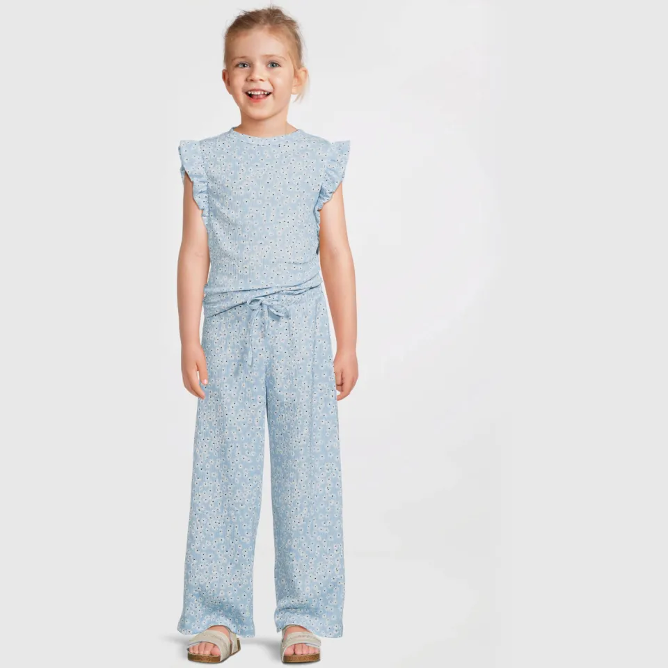 Anytime wide leg crinkle broek bloemenprint lichtblauw