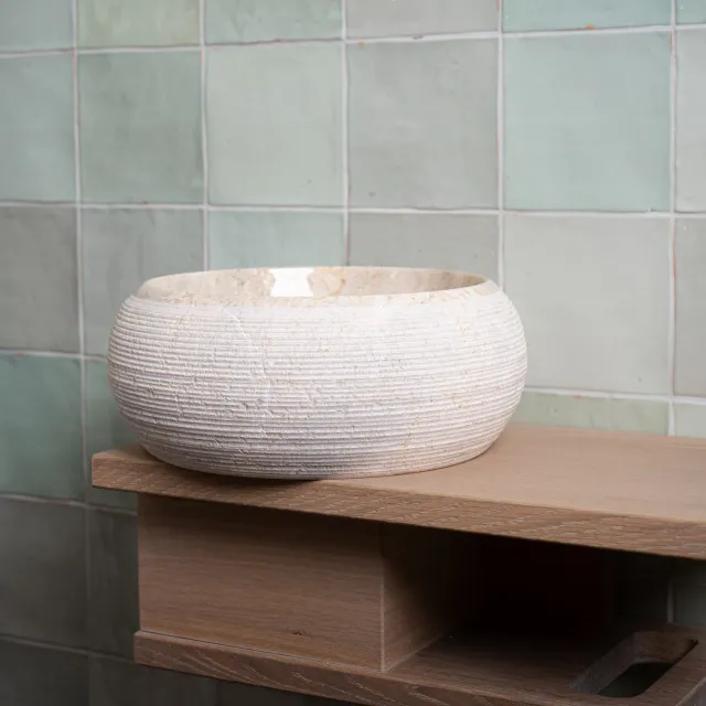 Loutro Waskom Loutro Rocky S Rond 25x25x12 cm Marmer Sand Loutro Bruin