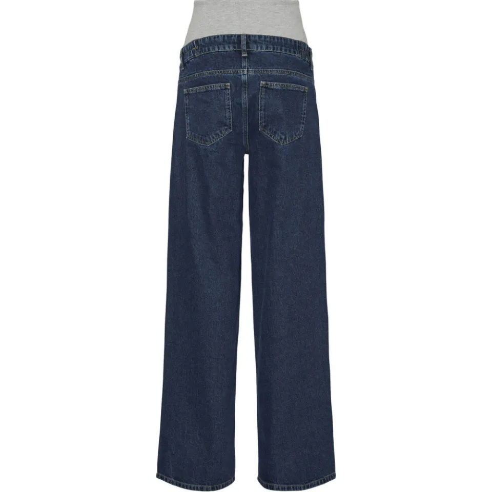 Mamalicious low waist zwangerschaps wide leg jeans dark blue denim, foto 3