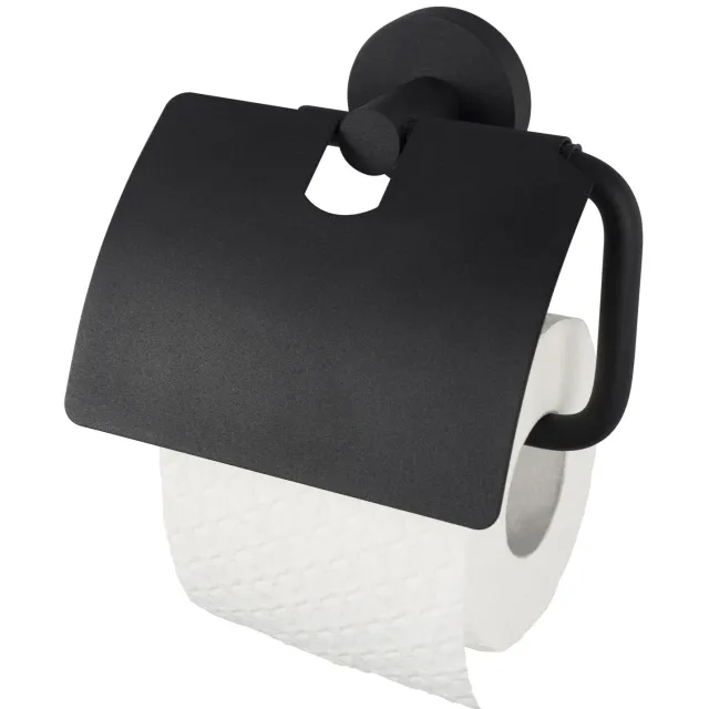 Haceka Kosmos toiletrolhouder met klep mat zwart Wit Chroom