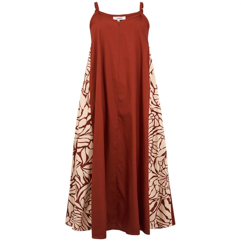 Yoek Swing maxi jurk baksteenrood bordeaux, foto 2