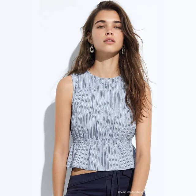 Mango gestreepte top met peplum lichtblauw, foto 3