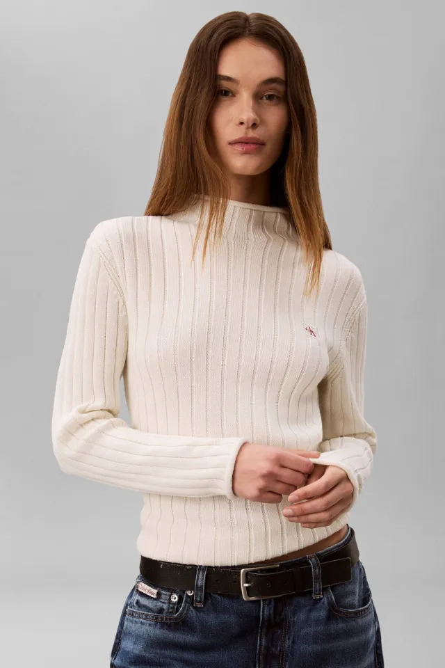 Calvin Klein JEANS katoenen gebreide trui met logo - ecru