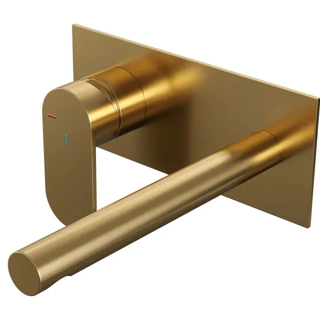 Inbouw Wastafelmengkraan Brauer Gold Edition Coldstart Rechte Uitloop Platte Hendel Links Geborsteld Goud PVD Met Afdekplaat