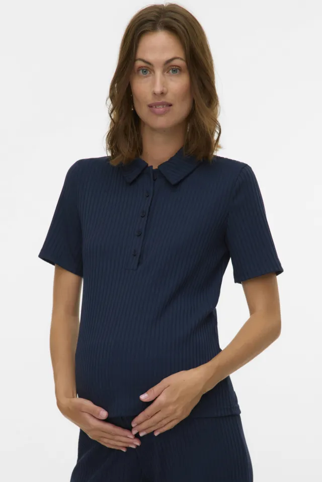 Mamalicious zwangerschaps- en voedings polo donkerblauw