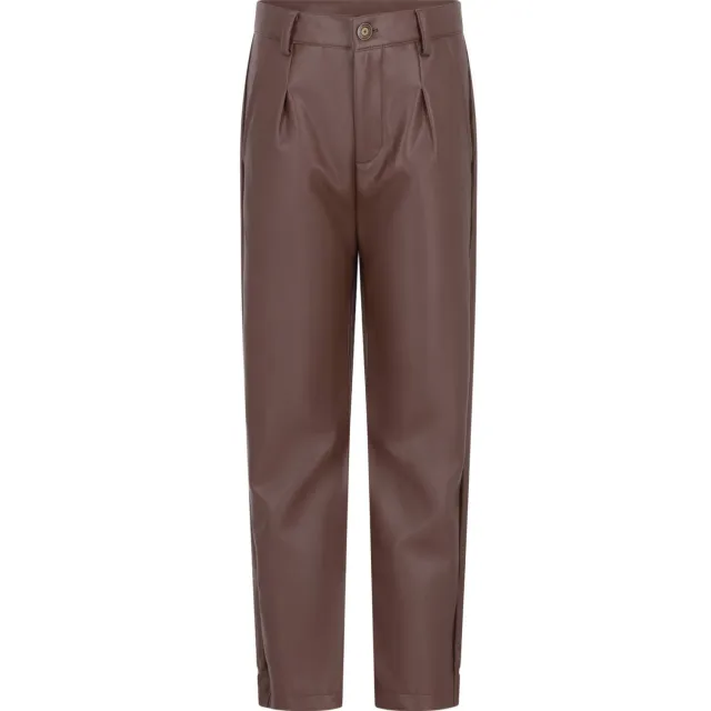 Like Flo imitatieleren regular fit coated broek met plooien bruin, foto 2