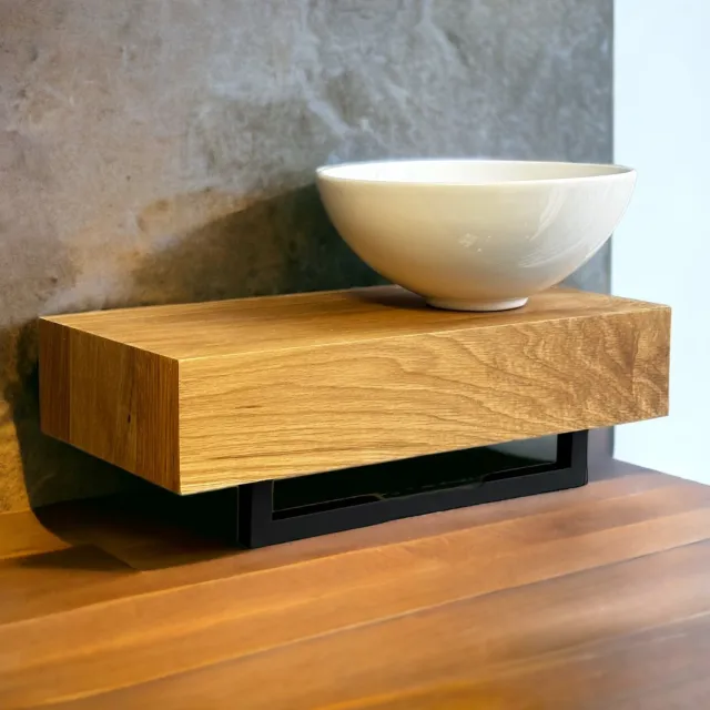 Casajoy Fonteinplank Casajoy Bold 50x25x10 cm Eiken Met Waskom 28 cm Rond Keramiek Wit Bruin